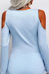 Casual Solid Split Joint V Neck Tops